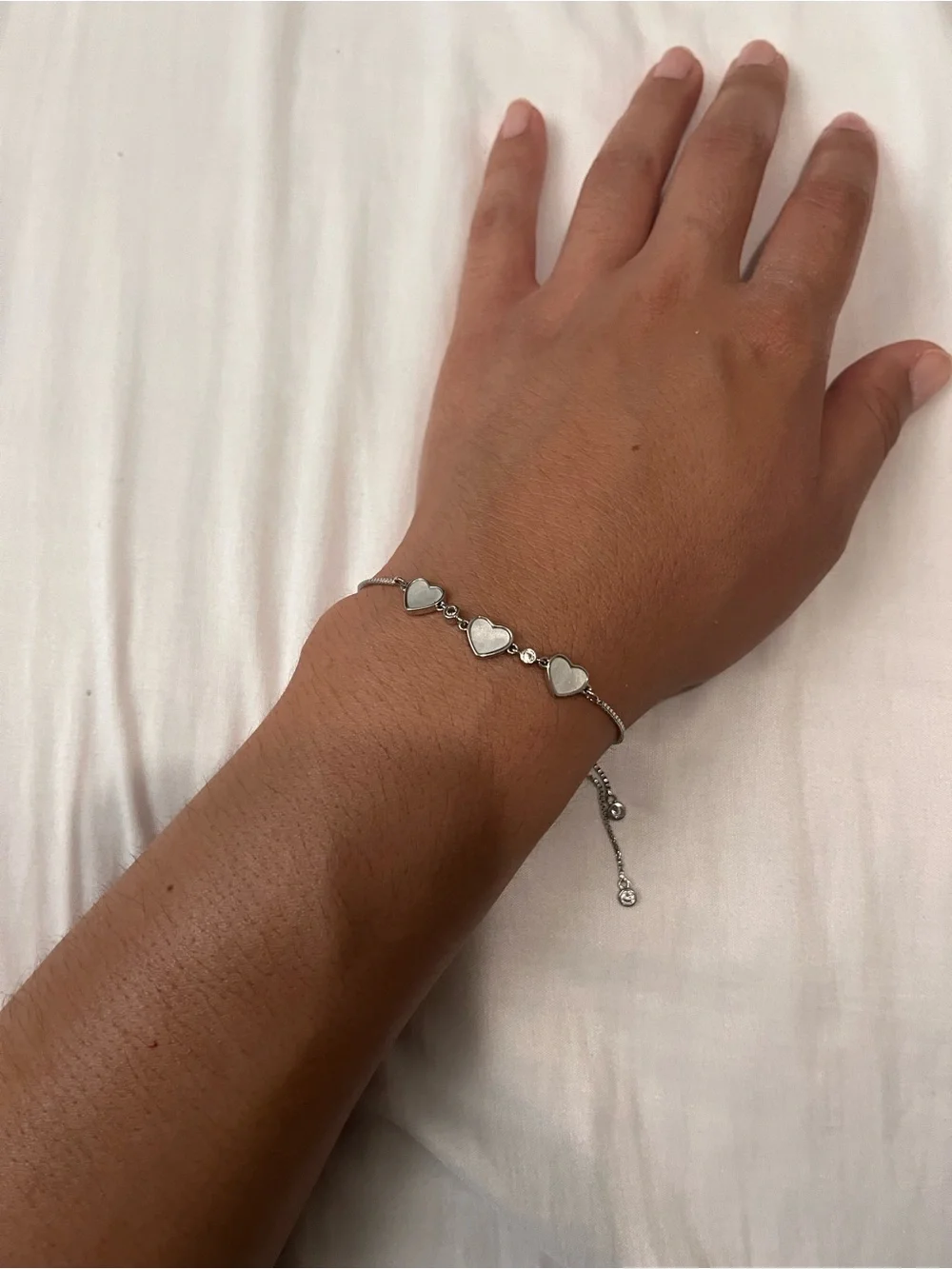 Silver Heart Link Bracelet - White Hearts